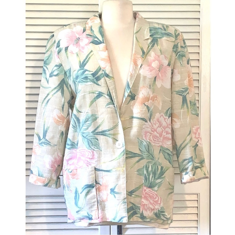 Vintage Oversized Floral Blazer Handmade pastel floral women’s Large